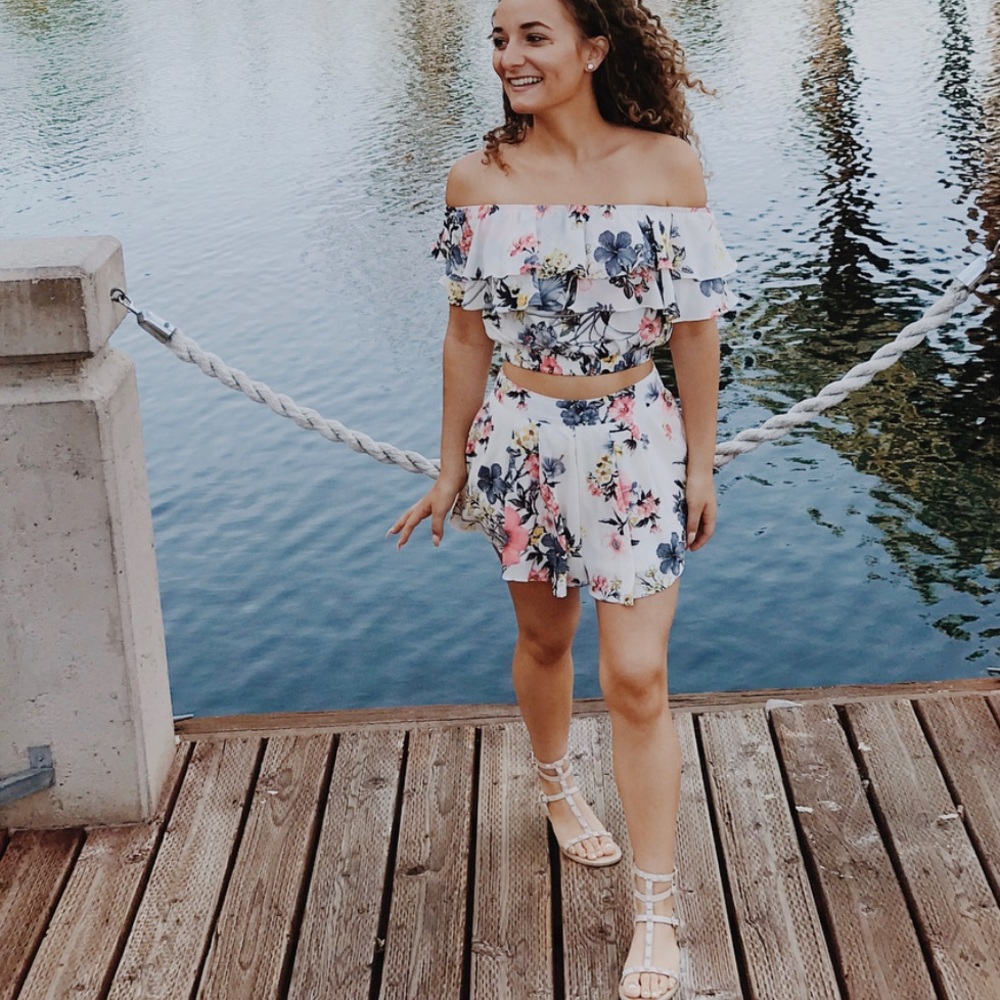 Two piece off the shoulder top and short bottom